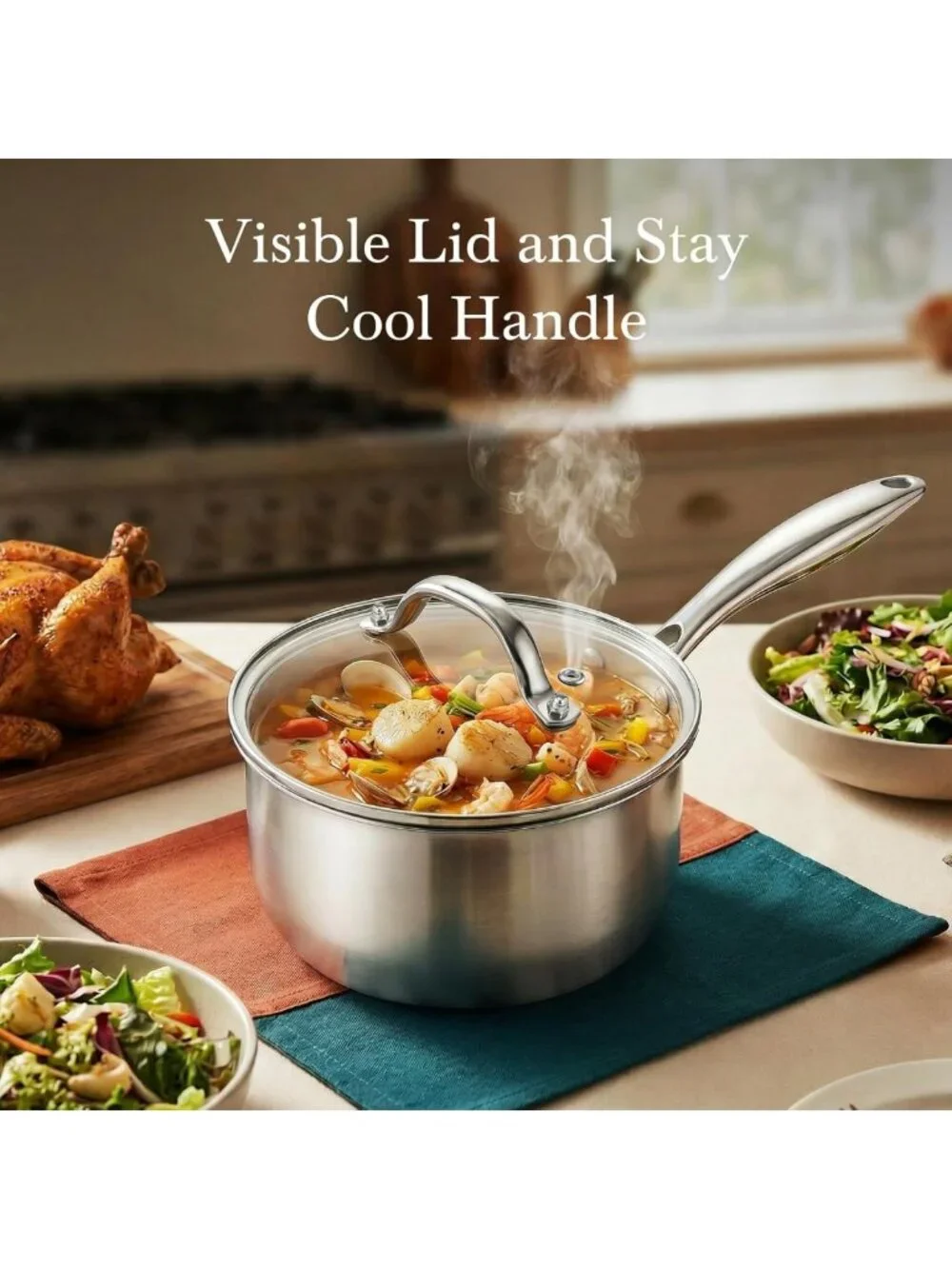 Heavy Duty Tri-Ply Stainless Steel Pots 1.5Qt & 2.5Qt | Induction Ready